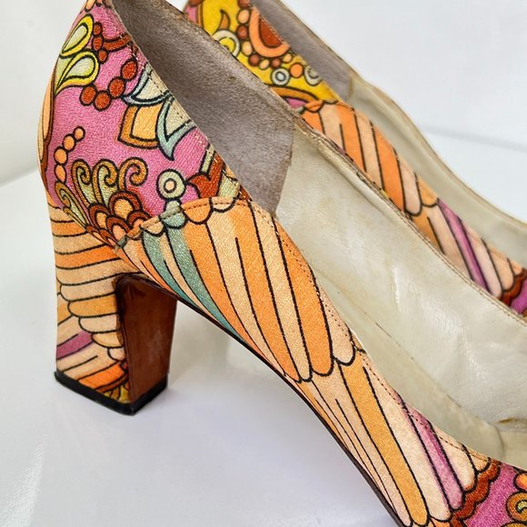 MR SEYMOUR Vintage 60's 70's Psychedelic Floral Bow Pumps Size 10AA RARE - Picture 8 of 15